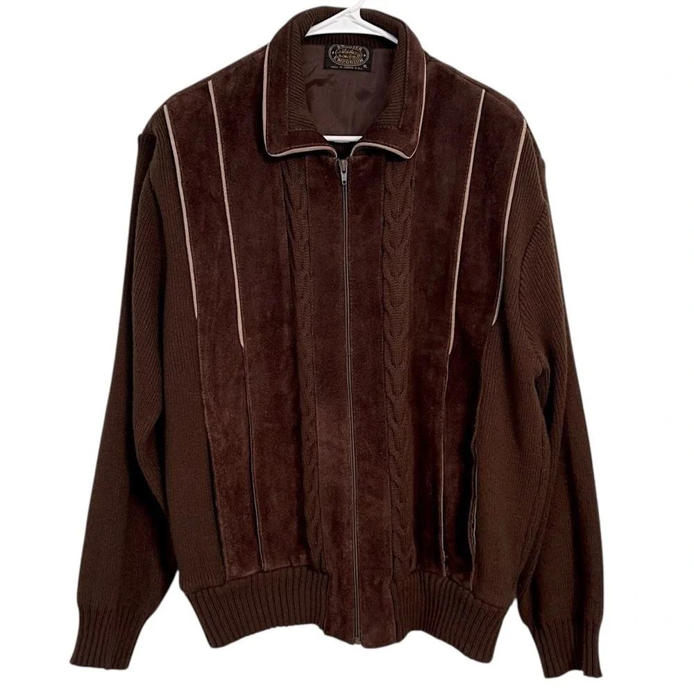 R.O.C Vintage Suede Leather Sweater Bomber Jacket Coat Brown Western XL